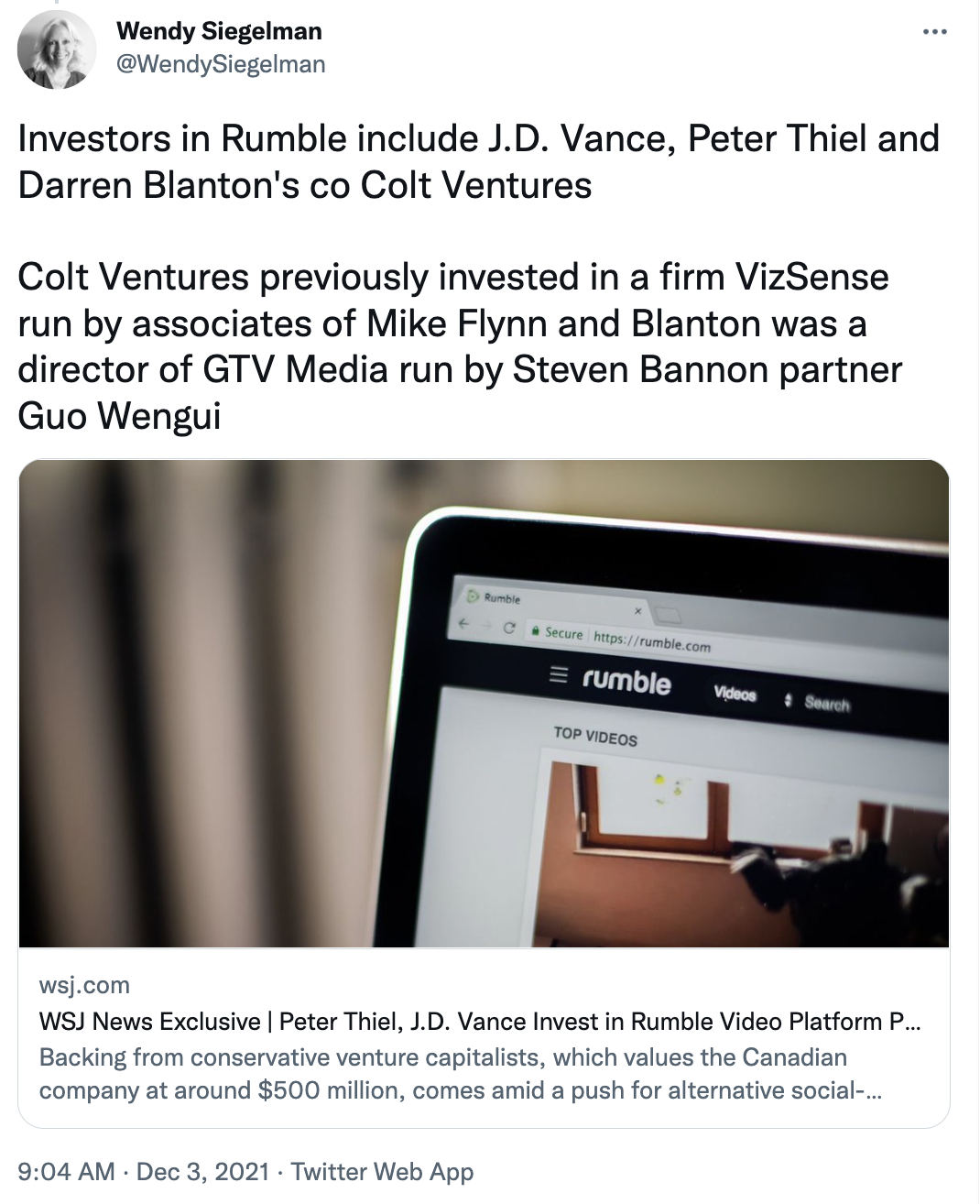 Siegelman tweet on Rumble